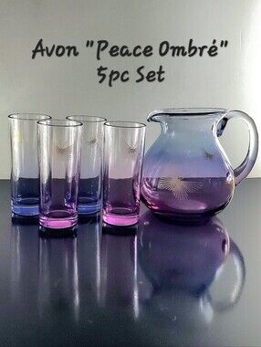 5pc Avon Purple Peace Ombre 40oz Pitcher 4 Glasses